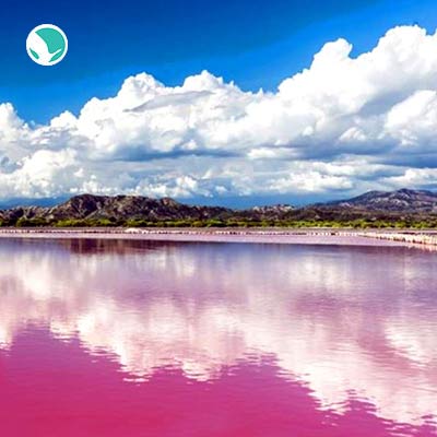 Pink lake in Lipar Lagoon